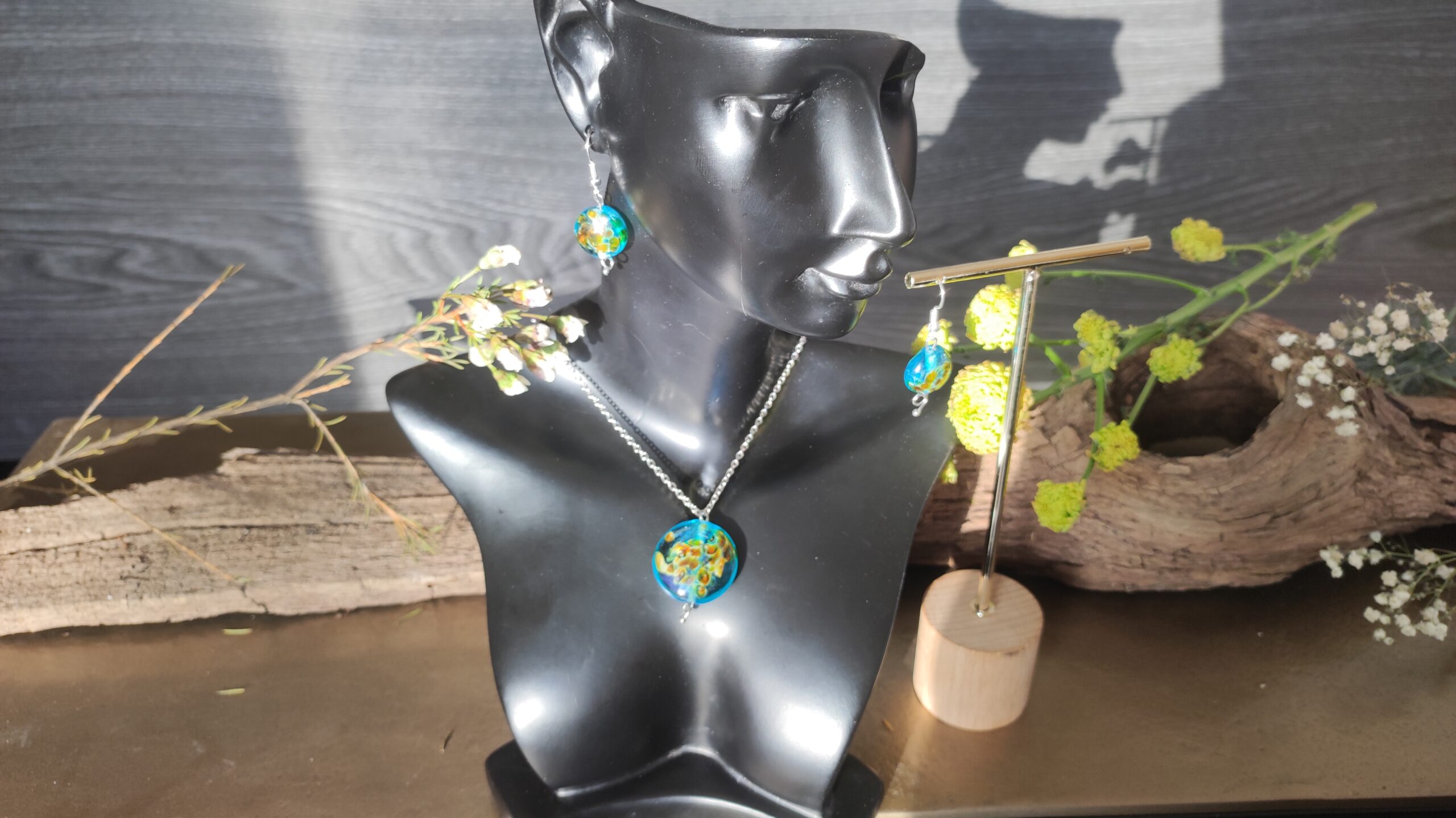 Boucles d'oreilles raku en verre de Murano