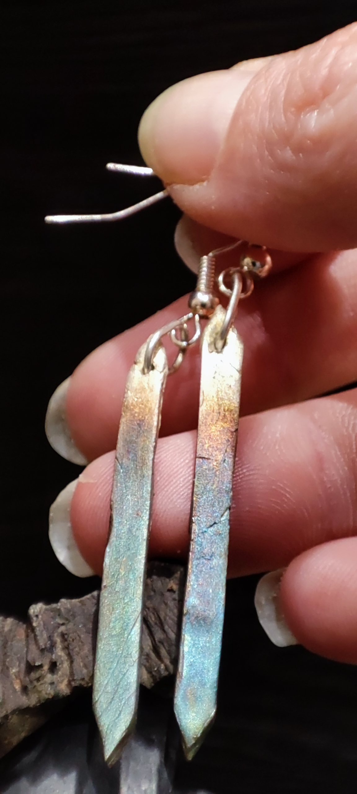 Boucles d'oreilles en argent 999, effet dégradé oxydé - Image 3